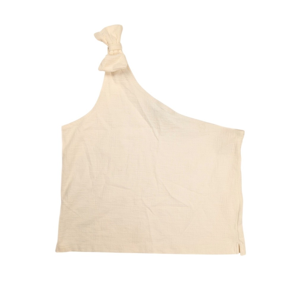 J. Crew Cream Bow Accented One Shoulder Textured Blouse Women's Size XL